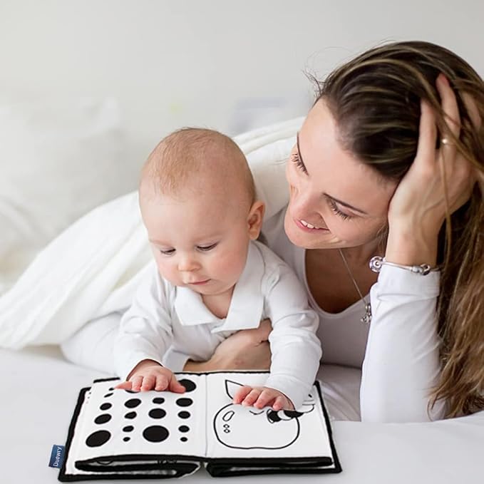 My First Black and White High Contrast Soft Book , Infant Tummy Time Toys, Black and White Baby Cards, Folding Educational Activity Cloth Book Suitable for Boys Girls Toddler