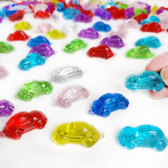 HappyFiller 110 Pcs Mini Acrylic Miniature Car Figures,Tiny Resin Cars Sensory Bin Filler,Kids Party Favors Bulk,Car Theme Cake Decoration,Diving Pool Treasure Box Prizes,Creative Decor,Mixed Color