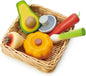 Tender Leaf Toys - Veggie Basket - 6 Pcs Wooden Vegetables with Hand-Crafted Wicker Basket, Pretend Food Playset Supermarket Shopping Game Play Kitchen Farmer's Market Accessories - Age 3+