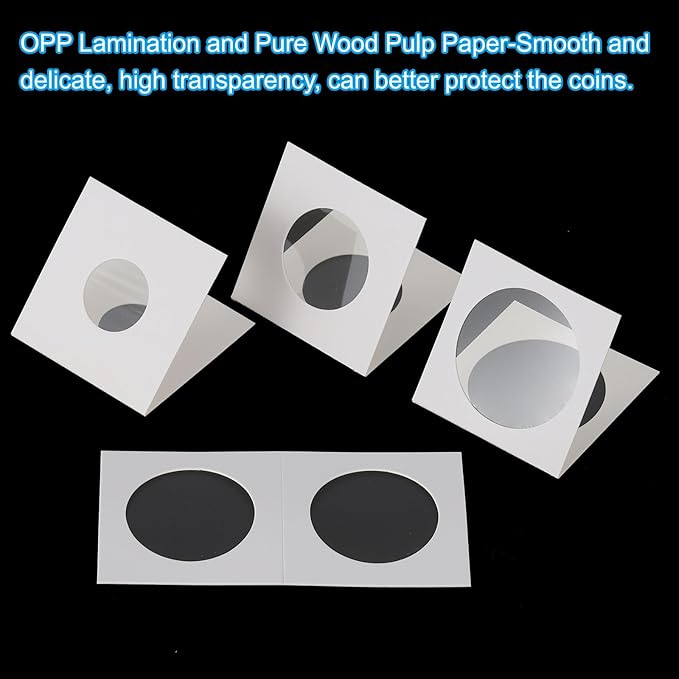 PATIKIL 2x2 Coin Flips, 350 Pack 25mm Cardboard Coin Holder Paper Coin Holders for Coin Collection Supplies Collector, White