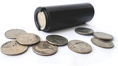 Coin Holder Tube - Holds 40+ Coins for Quarters and Dollar Bills - Premium Black Plastic Coin Boxes - Billiard Accessory Dispenser