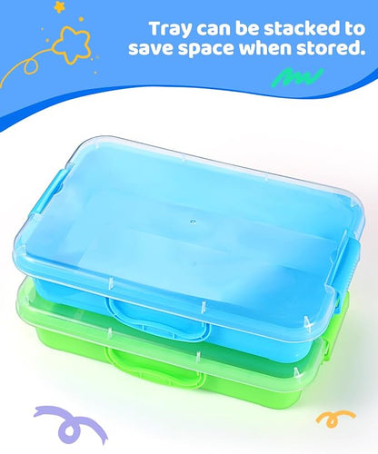 2 Pcs Sand Tray Sensory Bin with Lid and Handle, Portable Sensory Sandbox Container for Kids, Plastic Activity Tray for Toddlers (Transparent)
