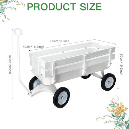 All-Terrain Cargo Wagon - White Flower Girl Wagon Pull Along with Removable Wooden Side Panels, Big Tires and Wide Grip Handle for Weddings, 33' L x 15.7' W x 19.6' H