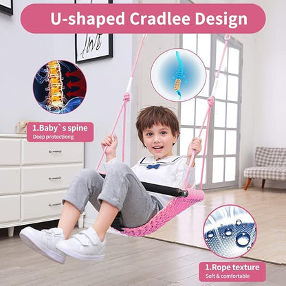 Toddler Swing & 2-in-1Baby Swing - Adjustable Rope Swing Seat for Kids Indoor & Outdoor Durable Backyard Swing Set for Infants & Toddlers(Pink)