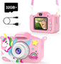 PROGRACE Kids Camera for Girls and Boys - Ages 3-12, Digital Video Camcorder Toy with Cartoon Soft Cover - Unicorn Camera with 32GB SD Card - Best Christmas Birthday Gift for Kids, Pink