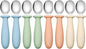 DRKIO 8 PCS Toddler Spoons Set - Baby Spoons with Silicone Handle Children safe 18/8 Stainless Steel Toddler Utensils Set for Self Feeding Kids Silverware Anti-Choke Design Food Grade Dishwasher Safe