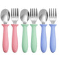 Pimoys 6 Pieces Toddler Utensils Forks and Spoons,Kids Silverware Set with Plastic Handle Stainless Steel Toddler Silverware,Dishwasher Safe