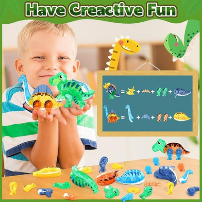 Dinosaur Toys Magnetic Tiles 3D Movable Dinos for Kids 3-5 5-7 Toddler Outdoor Sensory Toys, STEM Educational Magnetic Blocks for 3+ Years Old Boys Girls Kids Toy