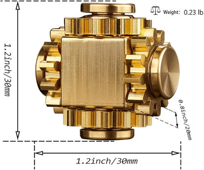 Pure Brass Cube Gears Linkage Anti-Anxiety Fidget Spinner Toy,Metal DIY EDC Meditation Break Bad Habits ADHD Finger Spinning Toy for Kid and Adults High Speed Precision Brass Material