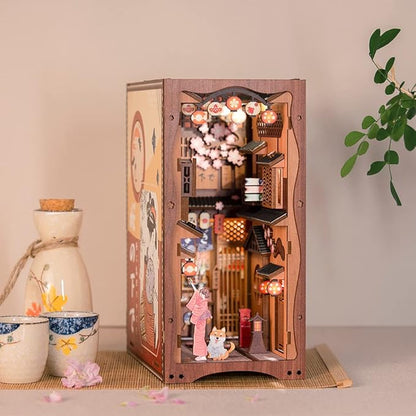 Fsolis Book Nook Kit, 3D Wood Puzzles for Adults, 214pcs, DIY Miniature House Kit Booknooks Japanese Decorative Bookends for Bookshelf (Under The Sakura Tree)