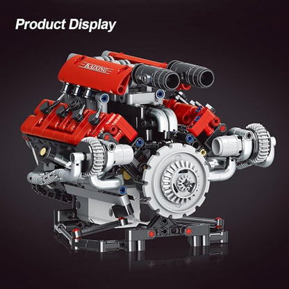 39006 V8 Engine Model Kit, Runnable, Build Your own STEM Visible Mini V8 Engine Model Kit with Lights, Adult and Adolescent Physics Science Experiment Building Block Set (660 Pcs)