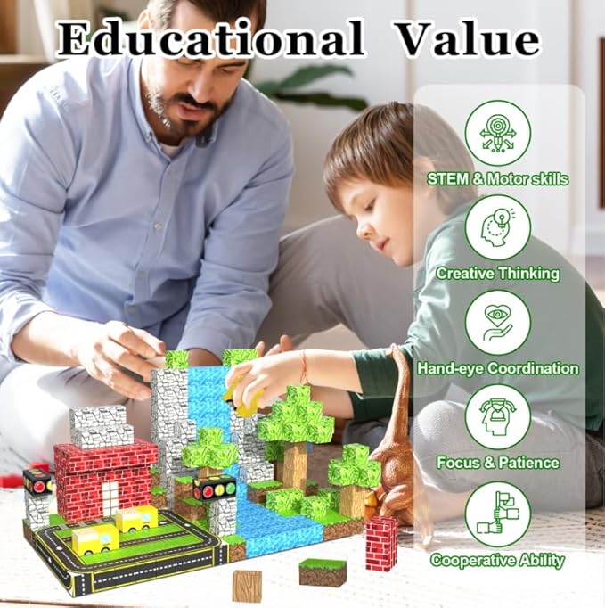 Magnetic Building Blocks for Kids Ages 4-8, Magnetic Cubes, Magnet STEM Sensory Toys-Tiles Road Track, Magnet World Build Set, Christmas Birthday Gifts Toy for Girls & Boys 3+ Ages