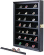 Military Challenge Coin Display Case Lockable Wood Cabinet Rack Holder Black Shadow Box with Removable 2 Grooves Shelves and Anti Fade Real Glass Door for Casino Poker Chips Collectibles