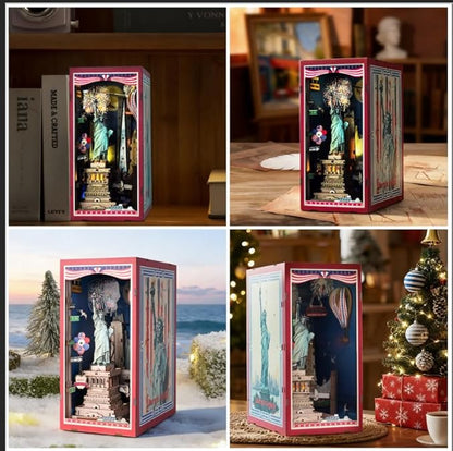 Book Nook Kit, DIY Miniature House Dollhouse Crafts Kit for Adults and Teens, Liberty's Legacy 3D Wooden Puzzle Booknook Build Bookshelf Decor, Gifts for Family and Friends