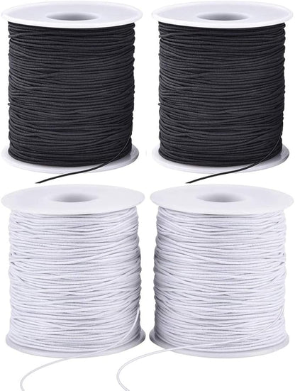 Stretchy String for Bracelets, 4 Rolls 1 mm Sturdy Elastic String Elastic Cord for Jewelry Making, Necklaces, Beading (2 Black+ 2 White)
