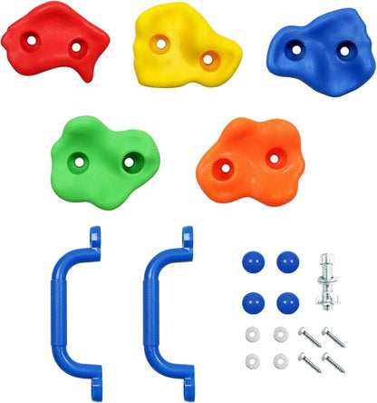 Rainbow Craft DIY Monkey Rock Climbing Holds for Kids - Wall Climbing Rocks of 20pc Rock Wall Holds, 2pc Handles & 1pc 8ft Knotted Climbing Rope - Kids Rock Climbing Holds Rock Wall Climbing Kit