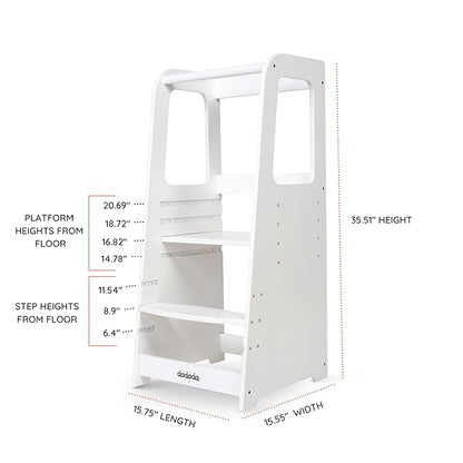 dadada Baby Montessori Toddler Tower - Adjustable Kitchen Step Stool for Kids with Safety Rail - Baby-Safe Finish, Encourages Cooking Skills and Independence - White