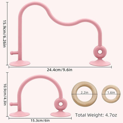 Baby Sensory High Chair Suction Toys for Infant Toddlers 6 12 18 24 Months, Food Grade Silicone String with Oak Loop Montessori Educational Baby Bath Toy Gifts (Dark Pink)