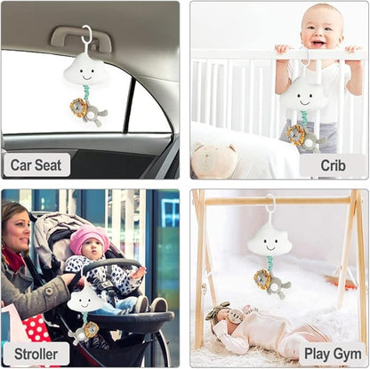 Baby Hanging Musical Toy with Music Box, Baby Lullaby Pull Musical Sensory Toys for Babies Boys and Girls, Clip On Babies Pram Pushchair Cribs Strollers Car Seats Toys, Cloud