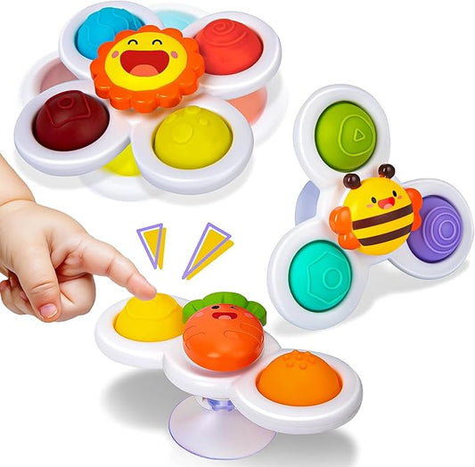 3PCS Pop Suction Cup Spinner Toys: Spinner Toys for 1 Year Old Boy Girl - Sensory Baby Bath Toy for Toddlers 1-3 -12 18 Months Boy Birthday Gift for Infant