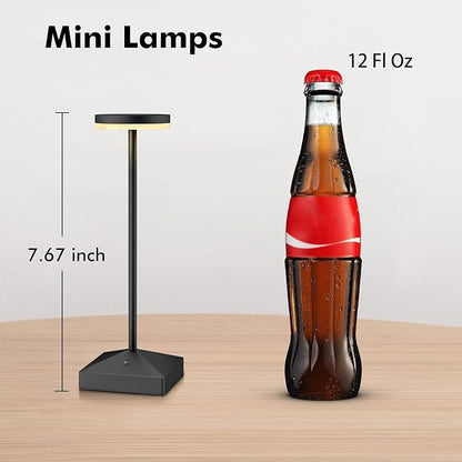 3 Pack 7.67in Black Small Cordless Table Lamps Rechargeable, Battery Operated Mini Lamp, Small Lamp Touch Portable Table Lights, LED Night Light for Bedside/Dining/Bar/Outdoor (Black-C)
