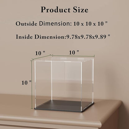 SVENJBB Acrylic Display Case, 10x10x10 Inch Cube Acrylic Boxes for Display, Clear Display Cases with Matte Black Base and Lid for Collectibles and Figures