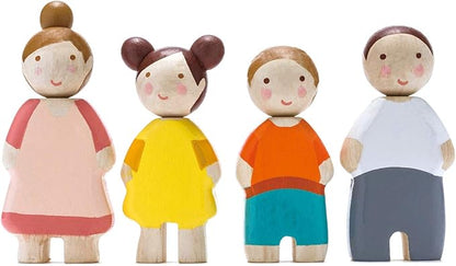 Tender Leaf Toys - The Leaf Family - 4 Pcs Wooden Family Mini Dolls Playset for Children, Kids Miniature Pretend Play Dollhouse Figures, Includes Parents, Sibling - Age 3+