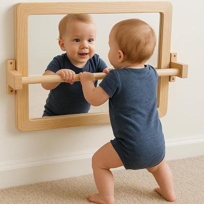 Montessori Baby Pull Up Bar, Montessori Small Mirror is Suitable for Babies Aged 6 to 18 Months, Infants Registry Item, 19.7 * 15.8 inches