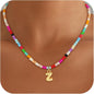 Bubble Colorful Initial Necklaces for Women Girls Kids - Teen Girls Gifts Trendy Bubble Beaded Initial Necklace Cute Letter Birthday Gifts Choker Necklace for Women Girl Kids Jewelry