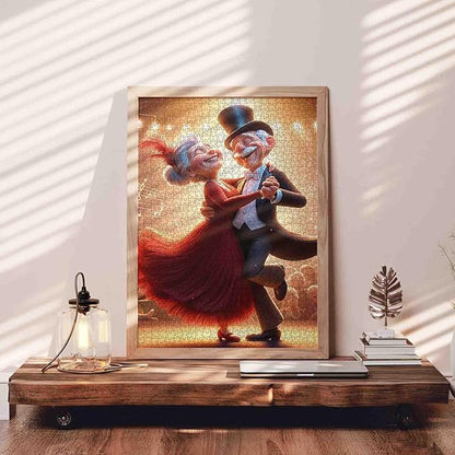Romantic Elderly Couple Dancing Scene 1000 Piece Jigsaw Puzzle for Adults Students Challenging Colorful Vintage Theater Style Puzzles Artwork Home Wall Decor Brain Training Game Gift 20×27 Inches