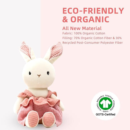 Bunny Stuffed Animal Organic Cotton Baby Plush Toys, 9" Easter Plush Bunny Soft Cuddly Toy for Babies and Toddlers