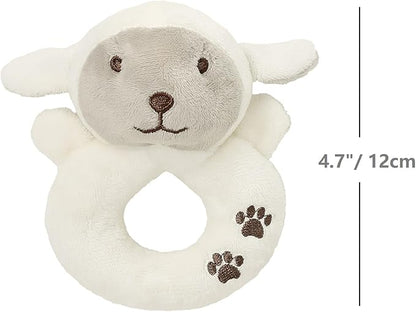 CREVENT Cozy Plush Baby Loveys for Baby Girls Boys, Stuffed Animal Ring Rattle Shaker Toy for Newborns (Ring Sheep)