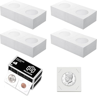 MUDOR Upgraded Premium Coin Flips for Half Dollars, 200 Pack Cardboard Coin Holder, Mylar Coin Flips 2x2, Paper Coin Holders