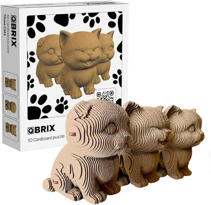 QBRIX 3 Cats 3D Puzzle for Adults, DIY Craft Kit for Home Decor, 3D Model Kit for Teens, Creative Gift for Boys & Girls 14+, Cardboard Model Building Kit