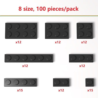 100 Pieces Classic Building Plate Assortment Pack, 8 Sizes Small Baseplates Multipacks, Compatible with Lego Parts and Pieces, Small Plate for Building(Color:Black)