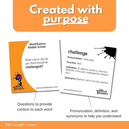 ? WORD TEASERS Middle School - Vocabulary Game for Kids 10-13 - Fun Family Conversation Starters - Reading Games for Middle School - 150 Vocabulary Flash Cards/Conversation Cards