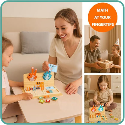 Montessori Math Learning Toy for Kids – Wooden Educational Counting Set with Double-Sided Board, Number Blocks, 20 Pcs Counting Sticks, 10 Pcs Flashcards, Holder & Pen - Preschool Learning Activities