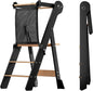 COSYLAND Foldable Toddler Kitchen Stool Helper - Height Adjustable Standing Tower for Bathroom Sink or Kitchen Counter - Step Stool for Toddlers Ages 18 Months to 6 Years Black & Natural