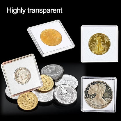 Coin Capsule Coin Snap Holder 2 x 2 Inch Half Dollar Coin Holder, Coin Cases for Collectors Coin Sleeves Collectors for Coin Collection Supplies (White Foam Gasket, 40)