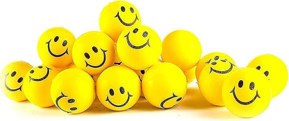 Neliblu 24 Pack Stress Balls for Kids and Adults - 2" Stress Ball in Bulk - Neon Yellow Squishy Balls with Smiley Faces - Fun Party Favors for Classroom, Goodie Bags, and Fidget Toys for Kids