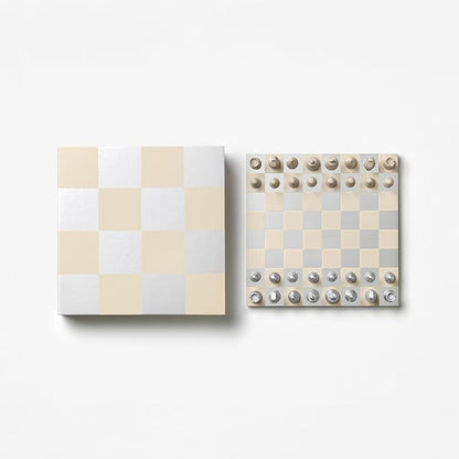 Printworks Classic – Art of Chess, Mirror – Beige & Silver Wooden Chess Set with Mirrored Acrylic Board – Stylish Coffee Table Game for Adults & Kids Ages 5+ – Multilingual Instructions Included