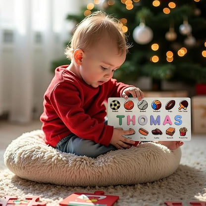 Name Puzzles for Toddlers 1-3,Wooden Puzzled,Personalized Name Puzzle for Kids,Custom Puzzle,Alphabet Number Shape and Football,Preschool Learning Educational Toys for Kids
