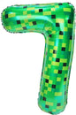 40in Pixel Giant Number 7 Balloon Birthday Decorations, Miner Theme Green Foil Balloons Blast Gaming Party Supplies