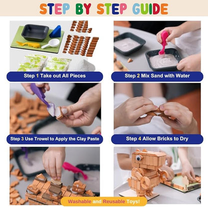 Real Red Clay Mini Bricks Sets, Construction Education Toy for Kids 6+ Years Old, Craft Bricks for Adults, Realistic House, DIY Garden, STEM Building Set, Washable & Reusable | Rectangle Brick (50pcs)