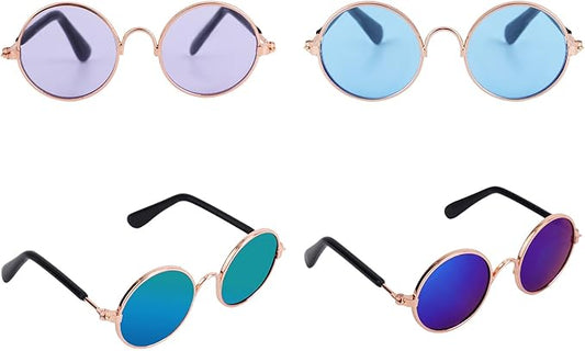 4pcs Mini Doll Glasses, Cute Tiny Sunglasses for Most Dolls Outfit and Toys Clothes Set Decorations with Metal Frame Multi-Color Lenses Fashion Eyewear Accessories(Color 2)