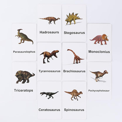 MEROCO Dinosaur Animal Flash Cards for Toddlers with Figurines Animal Matching Game Learning Cards Travel Game Preschool Learning Science Toys for Kids Plastic Materials