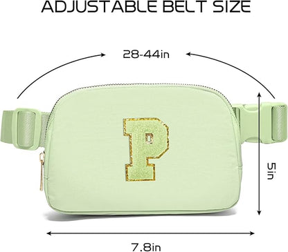 Gitus Gifts for 8 9 10 11 12 Year Old Girls Belt Bag Fanny Pack Crossbody Bags with Initial Letter Patch Cute Stuff Birthday Gifts for Teen Girls Women Personalized Trend Stuff (Light Green-P)