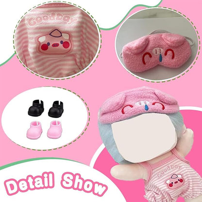 17cm Doll Clothes 4-Piece Set, Cute Onesie Outfit with Headband & 2 Pairs of Shoes , Cute Kawaii Fashion Accessories(NO Doll)