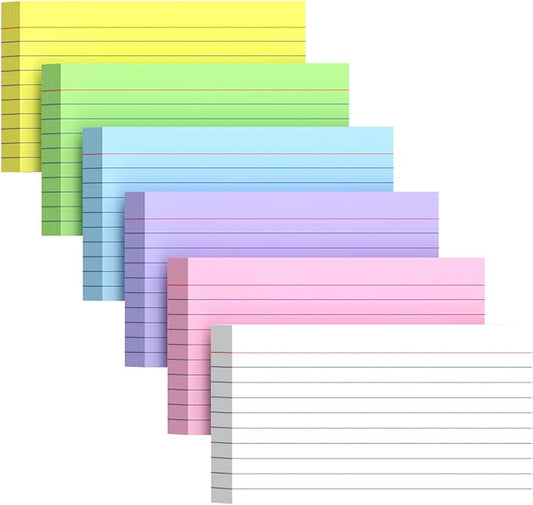 300 Count Index Cards 3x5 Inch Colored - 180gsm Heavyweight Flash Card (50 Sheets Each), Durable & Portable Note Taking for Students, Teachers, Study Flashcards for School Office Home