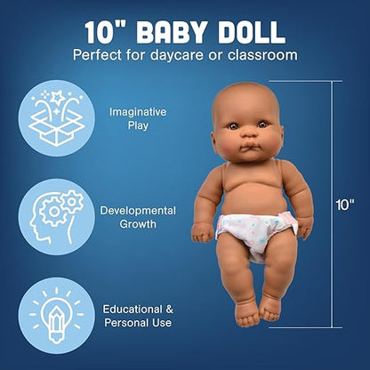 Constructive Playthings 10 Inch Huggable Multi-Cultural Baby Dolls, Multi-Ethnic Social Emotional Learning Toys for Kids, Set of 4